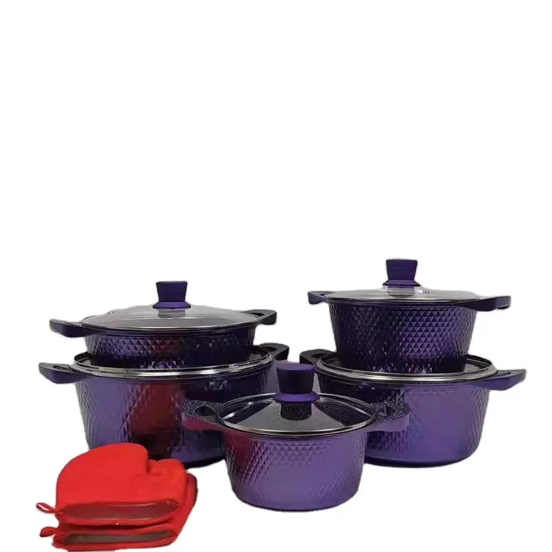 Factory Oem 10 Pieces Cheap Price Die Cast Casserole Forged Big Aluminium Kitchen Nonstick Pan Pot Cookware Sets