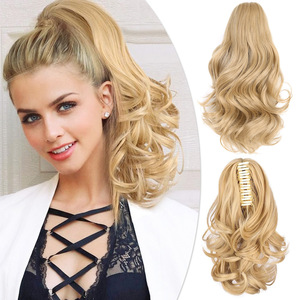 Queue de cheval à pince pour perruque, boucles en forme de fleur de poirier, style européen et américain, extension de cheveux courts bouclés pour femme, <span class=keywords><strong>fibre</strong></span> haute température - Product Image 1