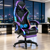 Chaise de bureau gamer moderne inclinable à 180° avec accoudoirs pivotants, logo personnalisé, LED, échantillon gratuit, en cuir PU rose, pour usage domestique
