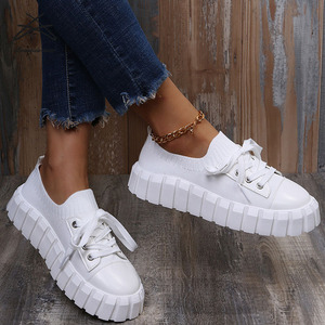 Zapatillas <span class=keywords><strong>de</strong></span> <span class=keywords><strong>Tenis</strong></span> para Mujer Talla Grande, con Cordones, Suela Gruesa, Transpirables, Casuales, <span class=keywords><strong>de</strong></span> Color Sólido, Estilo Plano para Caminar - Product Image 3