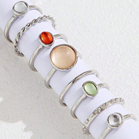 Nouvelle Arrivée Bijoux Fins Ensemble de Bagues de Phalange Étoile et Lune en Pierre Naturelle pour Femme, Bagues de Doigt Midi Empilables Vintage pour Filles