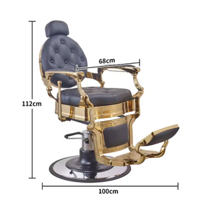 เก้าอี้ตัดผมสไตล์โบราณสีดำทองหุ้มหนังแบบมีปุ่ม  พร้อมปั๊มไฮดรอลิกฐานกลม สำหรับร้านตัดผม ขาย - Product Image 6