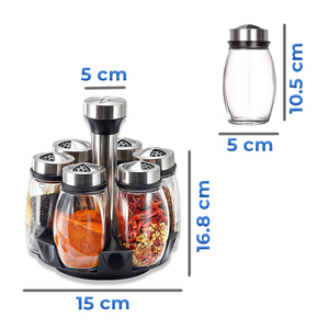 Ensemble de pots à épices Ele-Gate, 6 pièces, verre rotatif à 360 degrés avec couvercle en acier inoxydable, rangement de cuisine - Product Image 2