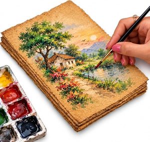 Papier aquarelle en coton texturé brut en gros avec bords festonnés – Papier d'art premium pour artistes, peintres, illustrateurs – Fait main - Product Image 4