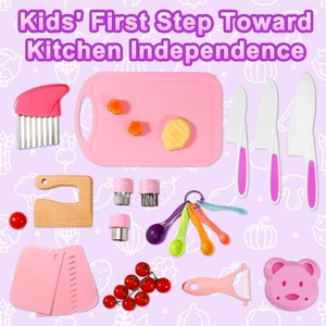 19-Piece Children's Safe Knifes <b>Apron</b> Cake Scraper Peeler Wooden Kids Kitchen Knife Set for Fruit Potato Cut Baking Pastry Tools - Product Image 6