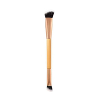 Pinceau de maquillage pour le visage en poils synthétiques avec manche en bambou de luxe professionnel, design rétractable, style blush angulaire