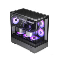 Boîtier PC AIGO Mid Tower Micro ATX avec support multi-ventilateurs, AIO 360mm, verre trempé, boîtier de jeu vertical avec support de carte mère pour les joueurs