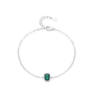 Bracelet chaîne en argent sterling S925 avec zircon rectangulaire émeraude pour femmes - Bijoux classiques et simples, version en cuivre personnalisable - Product Image 1