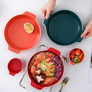 Wholesale Colorful Ceramic Baking <strong>Plate</strong> With Handle Different Size <strong>Back</strong> Dish - Product Image 1
