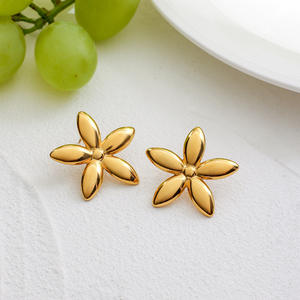 Women Minimalist Fashion Jewelry Beautiful <b>Studs</b> <b>Earrings</b> Golden 18K Stainless Steel Flower <b>Earrings</b> - Product Image 2