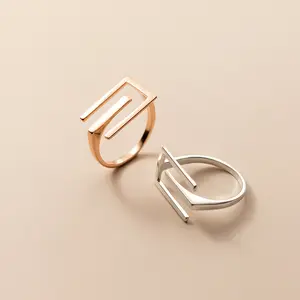 Daidan Brief Ring Zilveren Verlovingsring 925 Sterling Zilver E Vorm Koreaanse Line Open Rose Gouden Ringen Voor Vrouwen