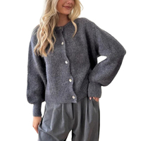 Cardigan en Mohair Tricoté Couleur Bonbon pour Femme, Style Décontracté, Automne Hiver, Couleur Unie, Boutonnage Simple, Manteau Pull Tricoté pour Femme