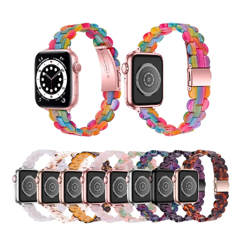 Voor Apple Watch Serie Se 6 5 4 3 2 1 Armband 42Mm 38Mm Met Roestvrijstalen Sluiting Nieuwe Petal Hars Horlogeband