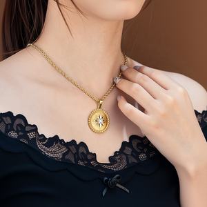 Vintage Style 18K Gold Plated Stainless Steel Texture Clear Zircon Sun Sunflower <strong>Coin</strong> Pendant <strong>Necklace</strong> for Women - Product Image 6