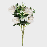 Bouquet de roses géantes en soie ivoire à 14 têtes, 65 cm, idéal pour centres de table, décoration d'hôtels, boutiques, bibliothèques, bureaux, halls, maisons et mariages - Vente chaude