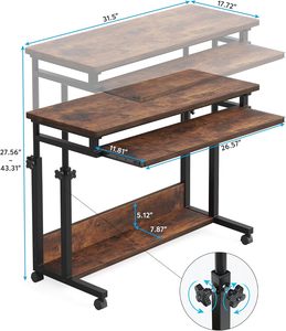 Chariot <span class=keywords><strong>mobile</strong></span> pour ordinateur portable réglable en hauteur, servant de bureau portable pour travailler debout près des canapés et des lits. Avec <span class=keywords><strong>plateau</strong></span> de clavier escamotable. - Product Image 3