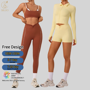 Nuovo Set Yoga da Donna Personalizzato: Leggings Traspiranti Modellanti, Reggiseno Sportivo Color Block, Pantaloncini da Palestra, Top Halter e Giacca Elasticizzata - Product Image 2