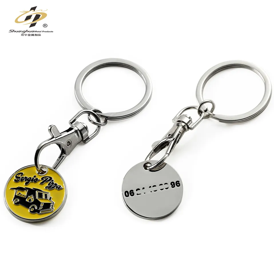 Design Personalised Trolley Coin Custom 3d Enamel Metal Keychain Supermarket Shopping Cart Chip Trolley Token Coin Keychain