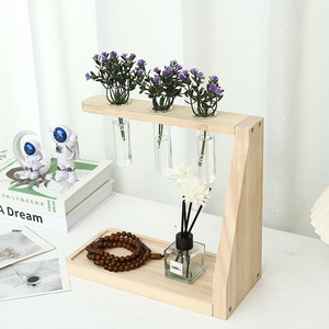 Soporte de Madera para Plantas, Estante de Madera Maciza Moderno para Escritorio, Soporte Interior para Plantas Hidropónicas con Tubos de Ensayo de Vidrio - Product Image 1