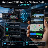 Caméra de tableau de bord double objectif 4K avec caméra arrière 1080P, vision nocturne, suivi GPS, enregistrement en boucle 24/7, caméra WiFi 25MP