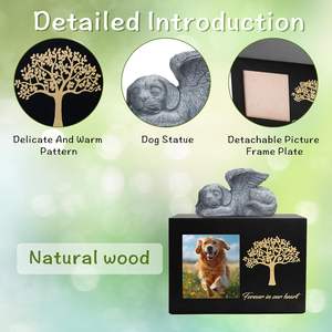 جرار خشبية سوداء للحيوانات الأليفة بنمط شجرة مع إطار للصور، جرار للكلاب لحفظ الرماد - Product Image 4