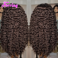 Wig Rambut Keriting India Burma Mentah, Wig Rambut Manusia Peru 13X4 HD Lace Frontal, Wig Rambut Manusia Virgin Tanpa Lem dengan Kutikula Tertata Rapi
