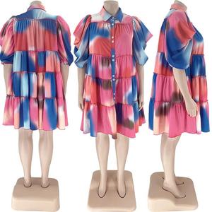 <span class=keywords><strong>Ropa</strong></span> de Otoño para <span class=keywords><strong>Mujer</strong></span>, Camisas con Estampado Tie Dye a la Moda, Cuello Solapa, Plisadas, Casuales, Tallas Grandes, Vestidos Camiseros - Product Image 3