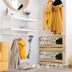 Guangzeng Wooden Wall Mounted <b>Shoe</b> Rack Natural Color <b>Space</b> <b>Saving</b> For Living Room Bedroom <b>Storage</b> - Product Image 2