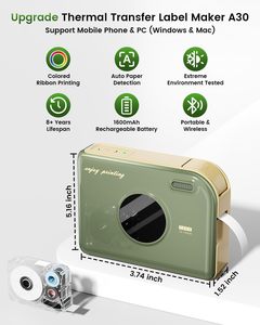 Ribbon máy in nhãn truyền nhiệt nhãn Maker phomemo A30 nhãn Sticker màu xanh răng inkless máy in cho Quà Tặng Stain - Product Image 2