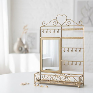 Manufacturers Luxury <b>Gold</b> Metal Jewelry Organizer with Mirror and Tray for Home Decoration - Product Image 1