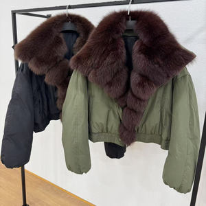 Piumino di Lusso da Donna 2025 con Bordo in Vera Pelliccia di Volpe Design Oversize Argento Blu - Product Image 1