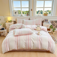 Ensemble de housse de couette rayée verticale 100% coton 4 pièces, literie minimaliste à petits nœuds et rayures avec options multicolores