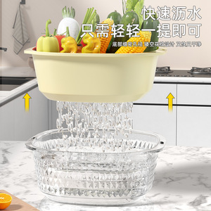 Cesta de Drenaje Doble para Mascotas, Cesta Cuadrada Grande para Lavar Frutas y Verduras con Contenedor, Plástico para Cocina y Hogar - Product Image 1
