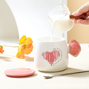 Hiện đại hình Trái Tim Gốm cốc cà phê với nắp và muỗng dễ thương vài thiết kế cho đám cưới và những dịp khác ăn sáng Mug - Product Image 1