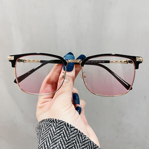 Montures de lunettes carrées demi-cerclées Qianai, verres anti-lumière bleue, unisexe, taille moyenne, style rétro professionnel - Product Image 5