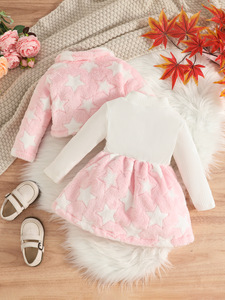 Ensemble 2 pièces pour fillette 6M-3T : Veste courte à col en polaire étoilée et robe moelleuse à manches longues en tricot côtelé – Vêtements pour enfants en gros - Product Image 2