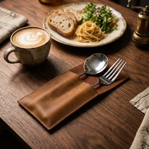 Étui à <span class=keywords><strong>couverts</strong></span> de luxe en cuir de vachette, 2 emplacements, en cuir véritable, réutilisable, cadeaux d'affaires, camping, restaurant, étui à ustensiles - Product Image 5