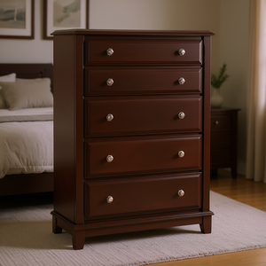 Cassettiera Glory Furniture a 5 cassetti in legno color cappuccino, mobile tradizionale per la camera da letto. - Product Image 2