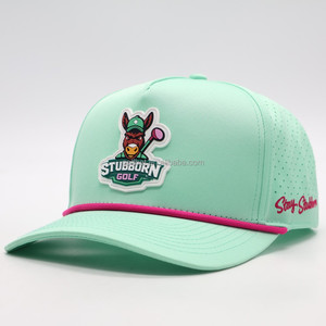 Wholesale OEM Rubber PVC Patch Logo 5 Panel <b>Waterproof</b> Polyester Sport Golf <b>Hat</b> Laser Cut Perforated Hydro Rope Baseball Cap - Product Image 1
