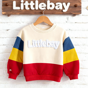 סווטשירט לילדים קטנים |   רקמת חד קרן תלת מימדית, שרוולים בצבעים מנוגדים, בד סרוג רך במיוחד ולוגו בהתאמה אישית - Product Image 2