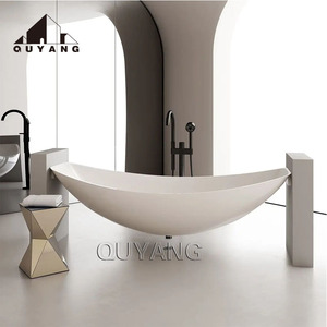 QUYANG edificio moderno Design bagno decorativo in pietra naturale vasca da bagno indipendente in marmo conchiglia vasca da bagno - Product Image 6