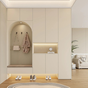 Mobiletto Portascarpe Moderno Personalizzato per Tutta la Casa, Armadio Integrato ad Angolo per Soggiorno con Porta in Vetro Curvo, Arredamento Modulare in Legno Massello - Product Image 2