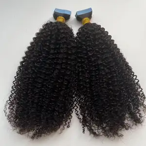 Factory Qicai Hair, High Quality Virgin Mongolian Afro Kinky Curly Remy Tape Hair Extension