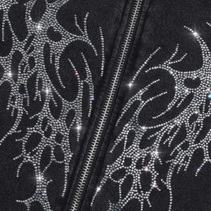 Sudadera con capucha para hombre con cremallera, personalizada, de alto gramaje 400 g/m², con pedrería, estilo urbano Y2K, oversize, hombros caídos, corte holgado, lavado ácido - Product Image 3