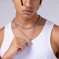 Collier Crucifix Homme Femme Chaîne Croix Jésus Sertie de Zirconiums Cubiques 5A Plaqué Or Blanc/Or 18 Carats/Or Rose, Grand Pendentif Chrétien