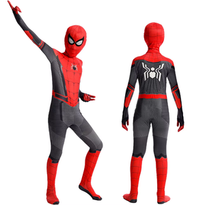 Traje de Spiderman para Niños, Disfraz de Superhéroe, Mono Rojo y Negro de Cuerpo Entero con Máscara Frontal - Product Image 1