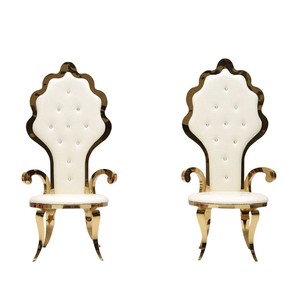 Chaises Trônes Dorées en Gros de Luxe Royal pour <span class=keywords><strong>Mariage</strong></span> du Marié et de la Mariée en Acier Inoxydable, Chaises Trônes Dorées à Dossier Haut - Product Image 2