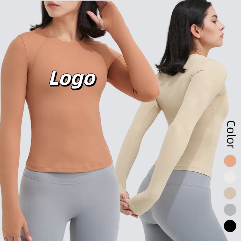 Long Sleeve Sports Fitness Yoga Top Quick Dry Breathable Anti-Bacterial Sweat Wick Compression T-Shirts with Thumb Hole
