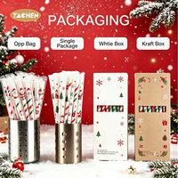 YACHEN Lot de 25 pailles en papier de Noël imprimées, écologiques, 12 motifs pour fêtes de Noël, café, bubble tea
