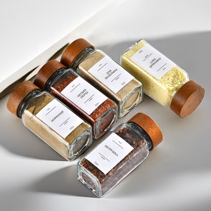 Kitchen Condiment <strong>Storage</strong> Container Sets Airtight Seasoning <strong>Jars</strong> Clear Glass Wooden Lids Spice <strong>Bottles</strong> With Label - Product Image 3